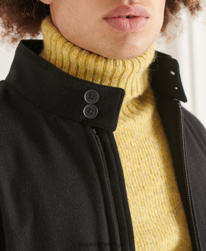Superdry svart klær 86P46D4672 studios ull harrington jakke menn