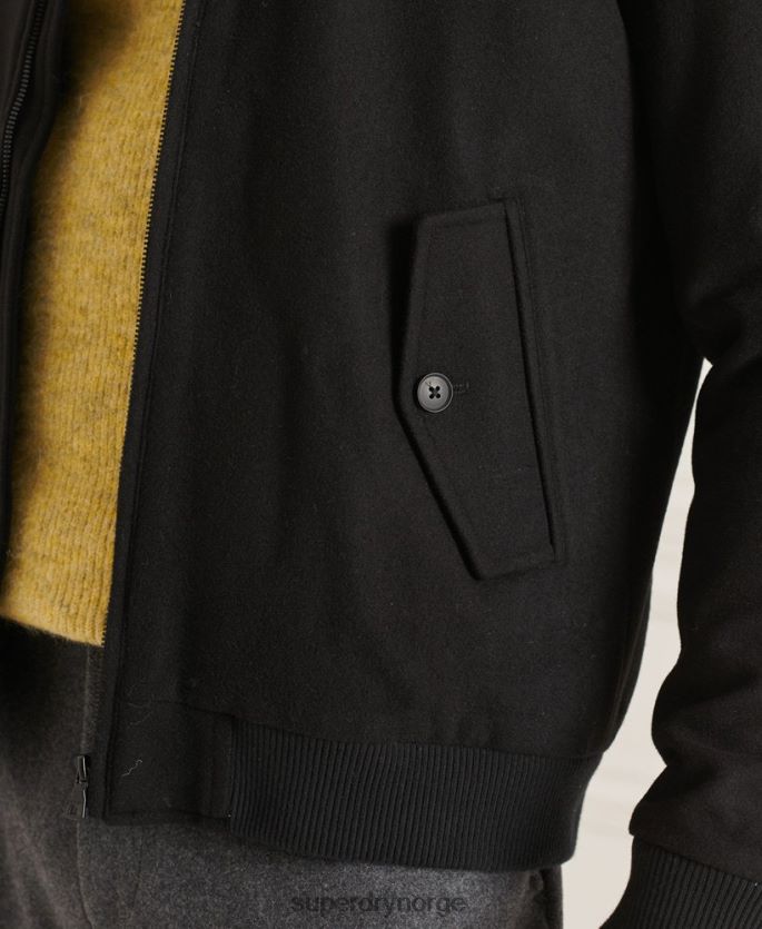 Superdry svart klær 86P46D4672 studios ull harrington jakke menn