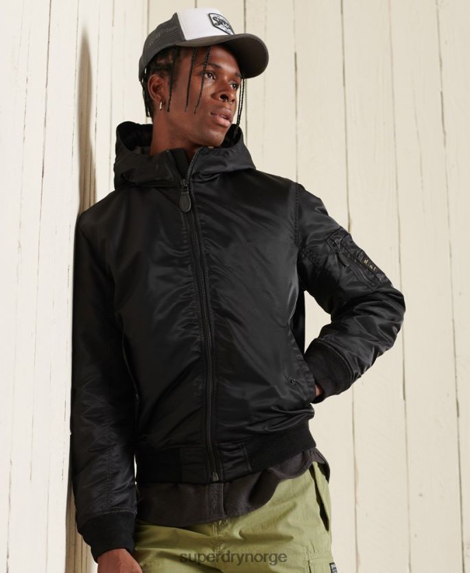 Superdry svart klær 86P46D4673 ma1 bomberjakke med hette menn