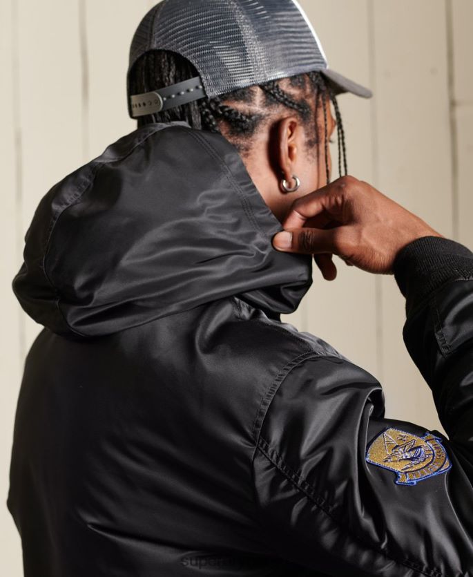 Superdry svart klær 86P46D4673 ma1 bomberjakke med hette menn