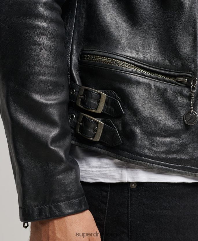 Superdry svart klær 86P46D4691 motorsykkeljakke i skinn menn