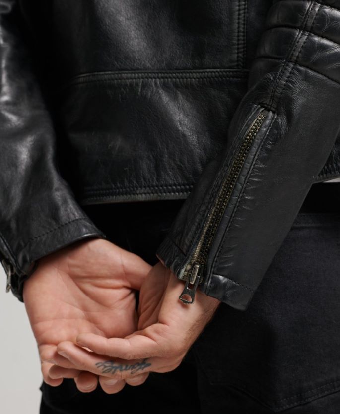 Superdry svart klær 86P46D4691 motorsykkeljakke i skinn menn