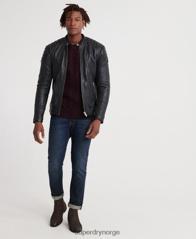 Superdry svart klær 86P46D4758 city ​​hero racerjakke i skinn menn