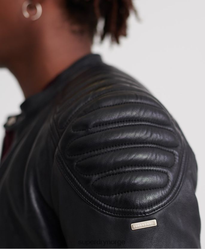 Superdry svart klær 86P46D4758 city ​​hero racerjakke i skinn menn