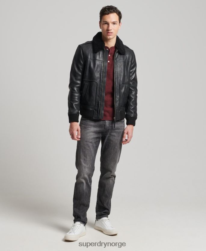 Superdry svart klær 86P46D4782 aviator bomberjakke i skinn menn