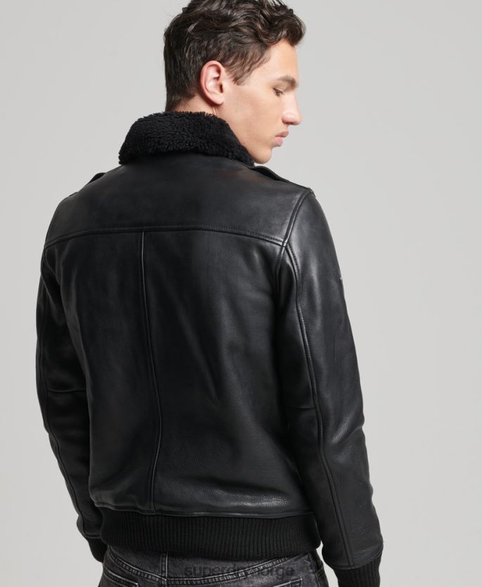 Superdry svart klær 86P46D4782 aviator bomberjakke i skinn menn