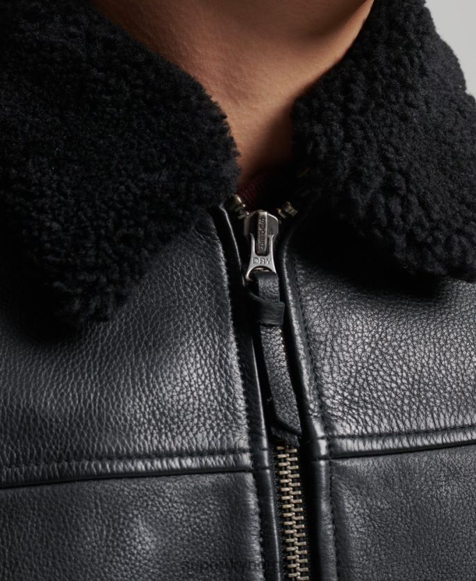 Superdry svart klær 86P46D4782 aviator bomberjakke i skinn menn