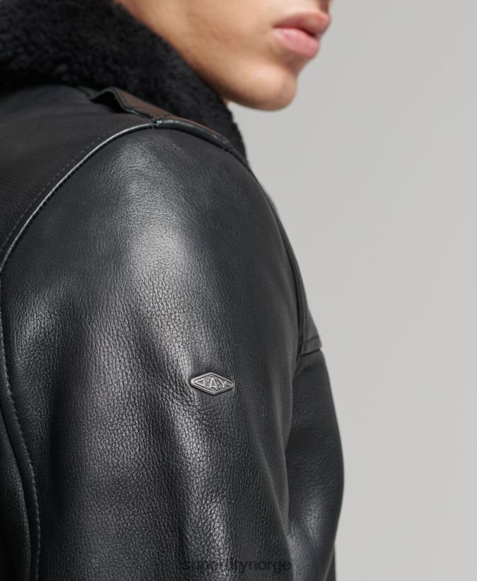 Superdry svart klær 86P46D4782 aviator bomberjakke i skinn menn