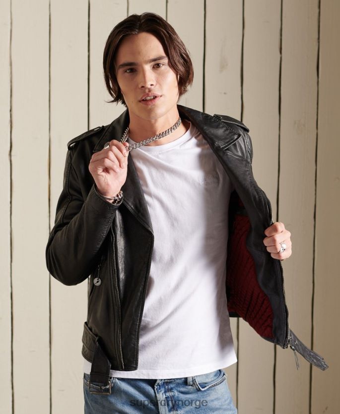 Superdry svart klær 86P46D4784 vintage motorsykkeljakke i skinn menn