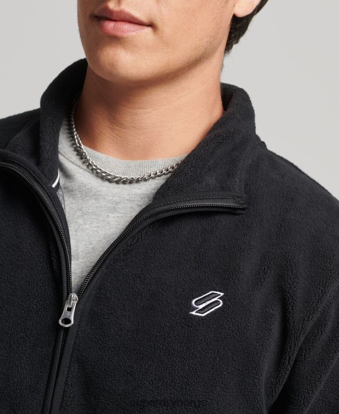 Superdry svart klær 86P46D4996 jakke med glidelås i fleece med logo menn