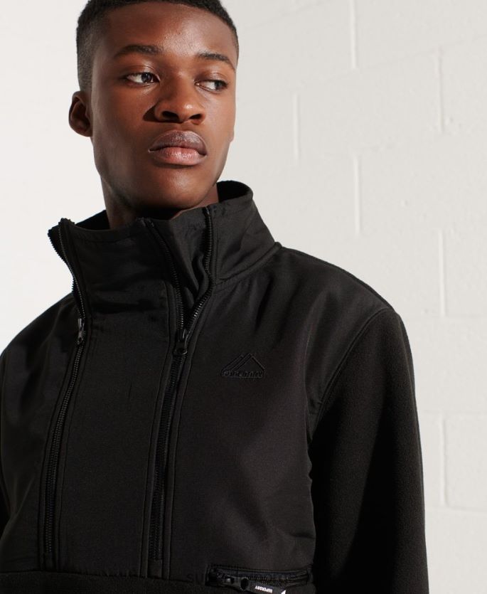 Superdry svart klær 86P46D5132 mountain sport fleecejakke med halv glidelås menn