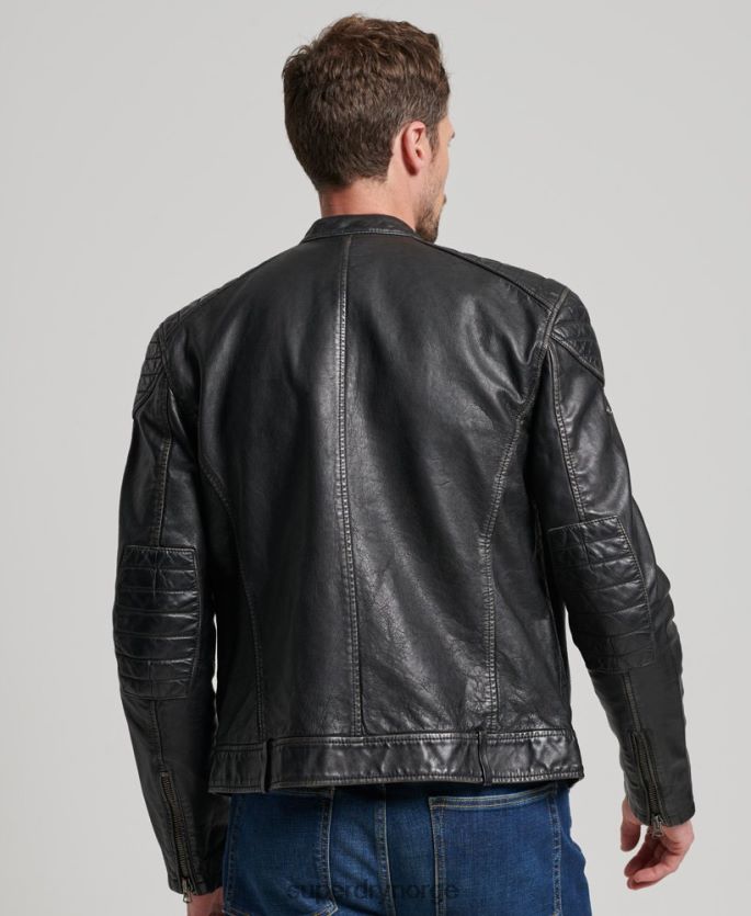 Superdry svart klær 86P46D906 Heritage skinn moto racer jakke menn
