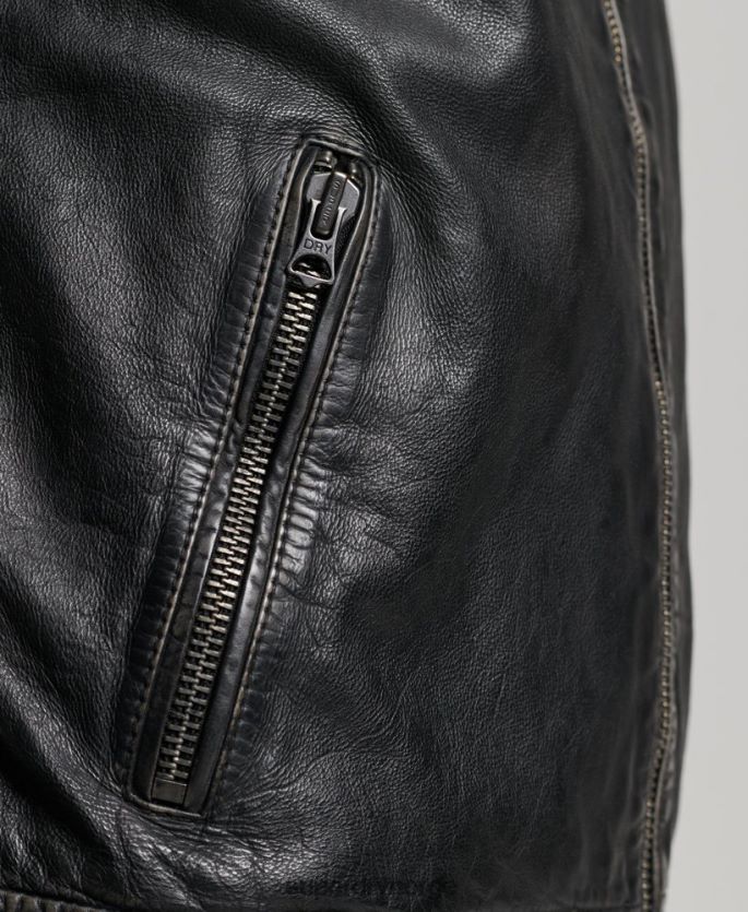 Superdry svart klær 86P46D906 Heritage skinn moto racer jakke menn