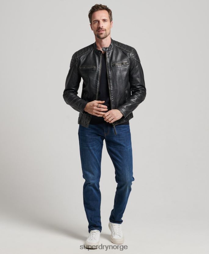 Superdry svart klær 86P46D906 Heritage skinn moto racer jakke menn