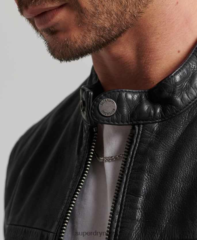 Superdry svart klær 86P46D909 Heritage skinn sports racer jakke menn