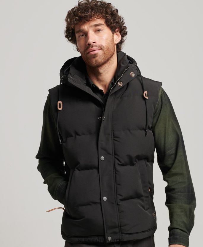 Superdry svart klær 86P46D929 everest hette puffer gilet menn