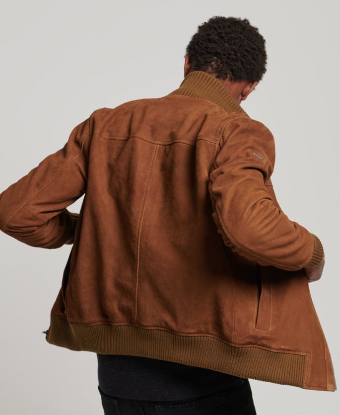 Superdry tan klær 86P46D1128 strikket bomberjakke i semsket skinn menn