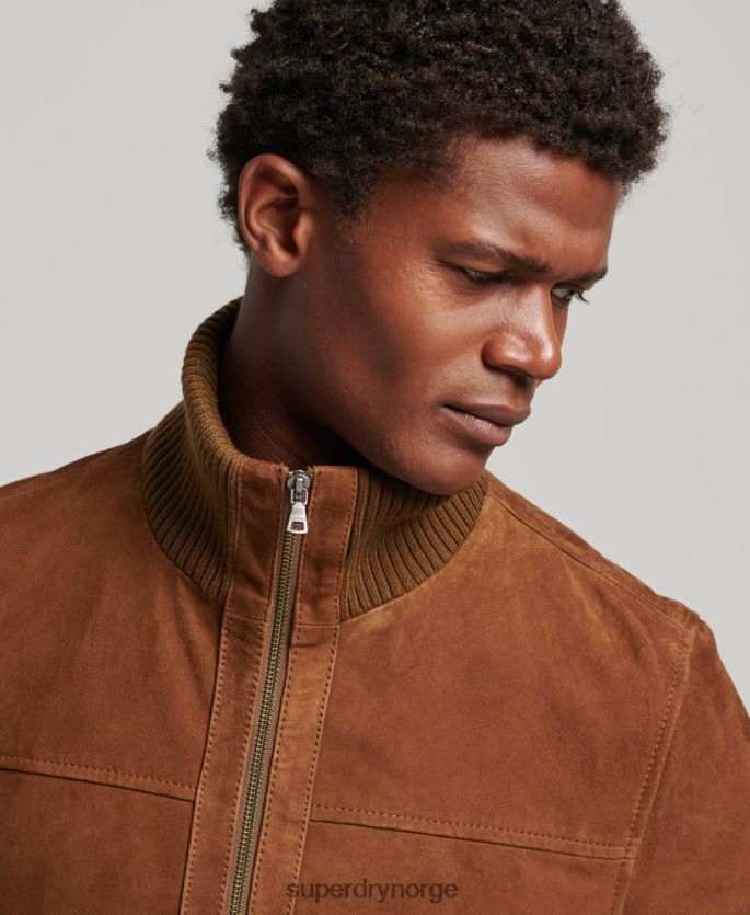 Superdry tan klær 86P46D1128 strikket bomberjakke i semsket skinn menn