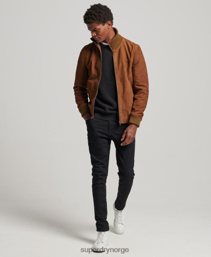 Superdry tan klær 86P46D1128 strikket bomberjakke i semsket skinn menn