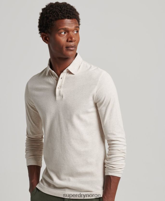 Superdry beige klær 86P46D6460 langermet poloskjorte i bomullsjersey menn
