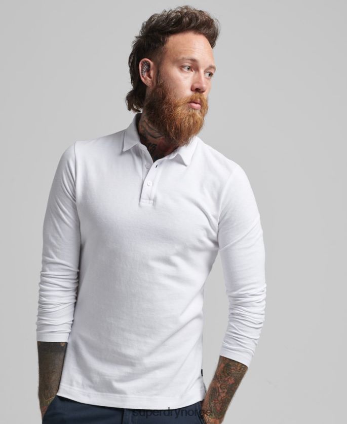 Superdry hvit klær 86P46D6360 langermet poloskjorte i bomullsjersey menn