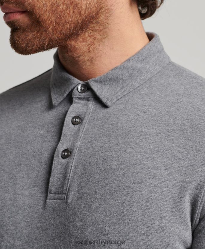 Superdry mørk grå klær 86P46D6394 langermet poloskjorte i bomullsjersey menn