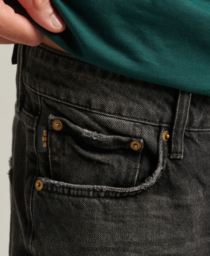 Superdry svart klær 86P46D280 vintage rett kort i økologisk bomull menn