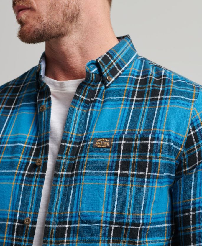 Superdry blå klær 86P46D200 rutet skjorte for tømmerhugger i økologisk bomull menn