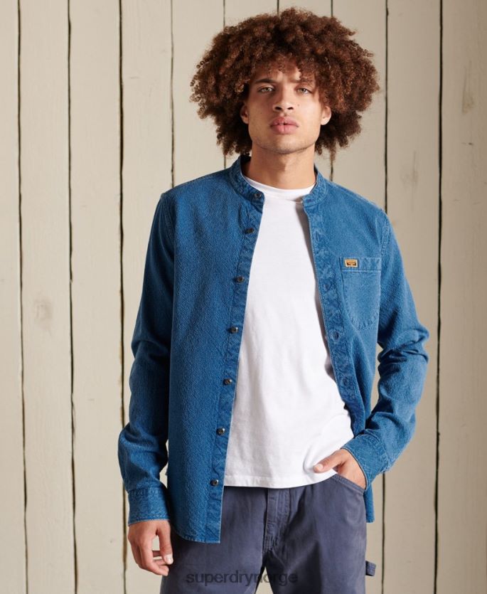 Superdry blå klær 86P46D213 indigo henley arbeidsklær skjorte menn