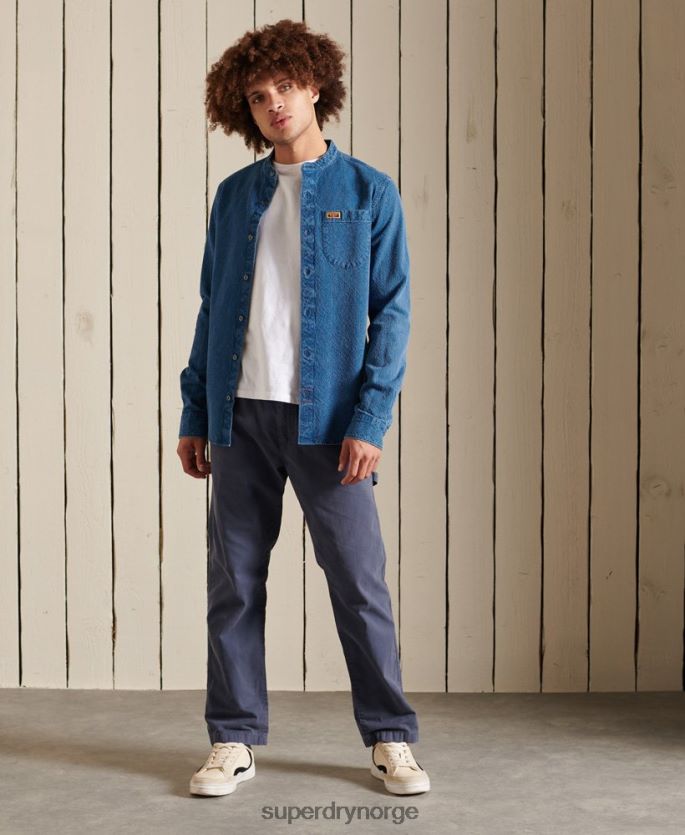 Superdry blå klær 86P46D213 indigo henley arbeidsklær skjorte menn