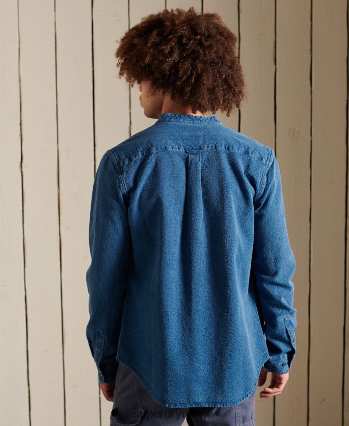 Superdry blå klær 86P46D213 indigo henley arbeidsklær skjorte menn