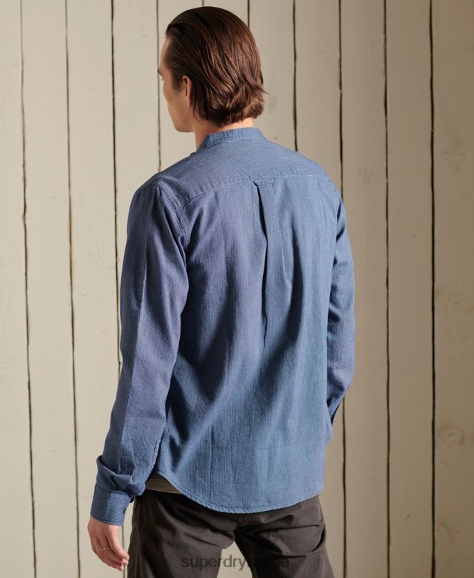 Superdry blå klær 86P46D223 indigo henley arbeidsklær skjorte menn