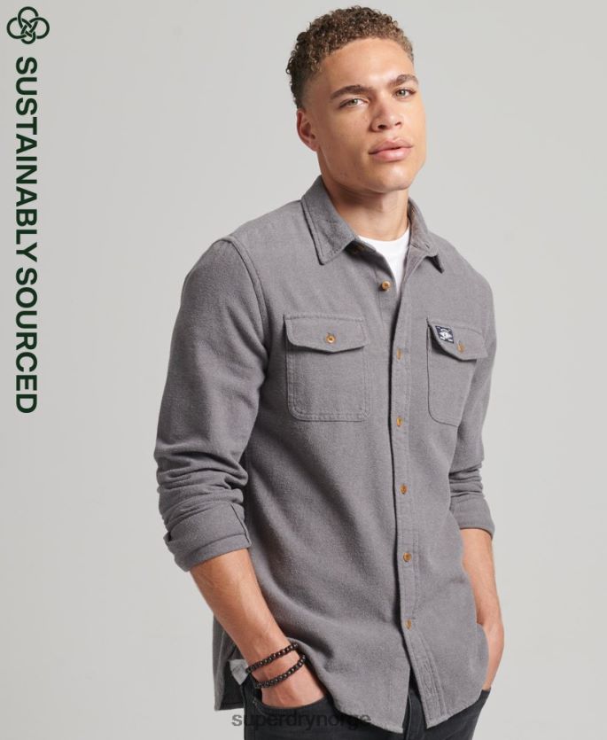 Superdry grå klær 86P46D192 flanellskjorte i økologisk bomull menn