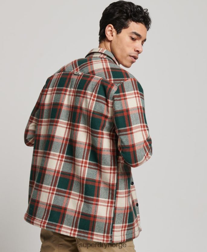 Superdry grønn klær 86P46D173 sherpa fôret overskjorte i møllerull menn