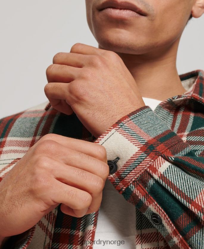 Superdry grønn klær 86P46D173 sherpa fôret overskjorte i møllerull menn