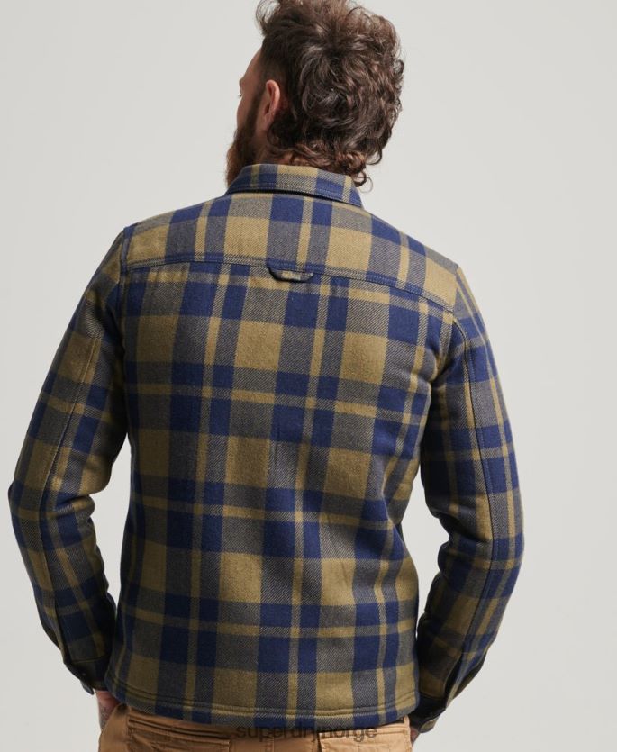 Superdry grønn klær 86P46D186 ullrutet overskjorte med glidelås menn