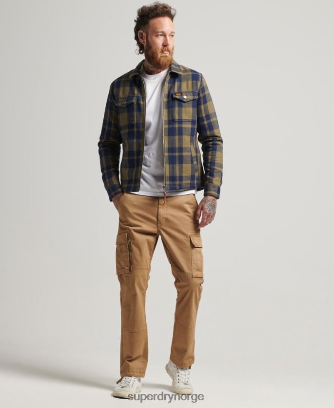 Superdry grønn klær 86P46D186 ullrutet overskjorte med glidelås menn