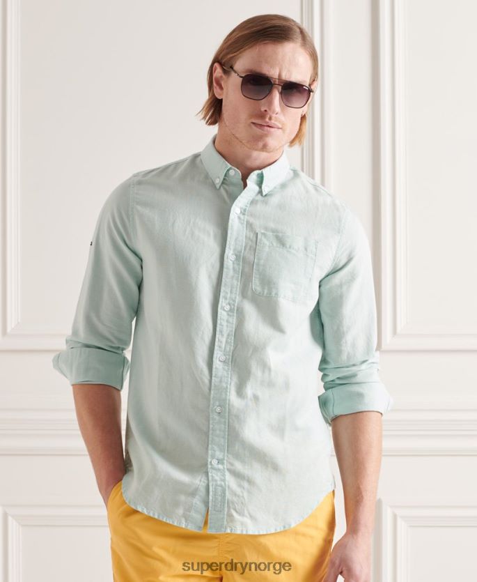 Superdry grønn klær 86P46D6440 Langermet skjorte i bomullslin menn