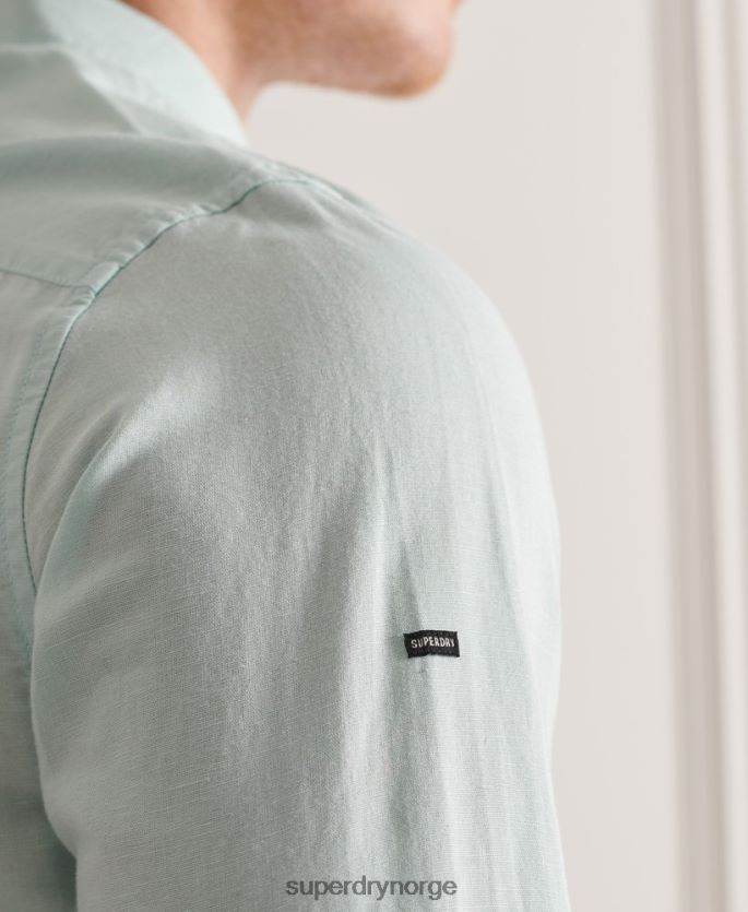Superdry grønn klær 86P46D6440 Langermet skjorte i bomullslin menn