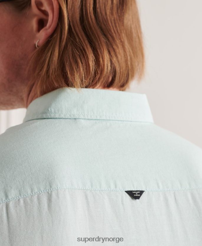 Superdry grønn klær 86P46D6440 Langermet skjorte i bomullslin menn