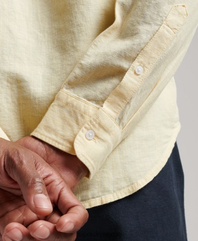 Superdry gul klær 86P46D183 organisk bomull studios skjorte med knapper i lin menn