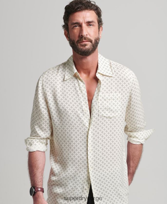 Superdry hvit klær 86P46D145 Langermet skjorte med 70-tallstrykk menn