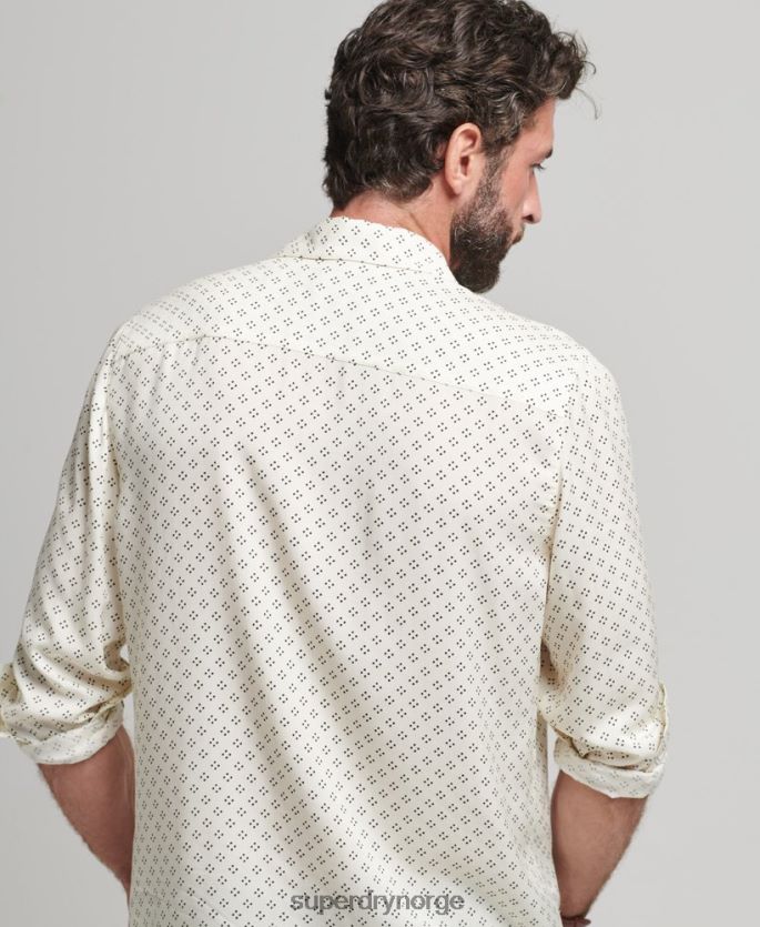 Superdry hvit klær 86P46D145 Langermet skjorte med 70-tallstrykk menn