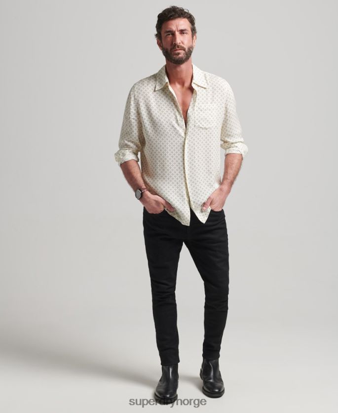 Superdry hvit klær 86P46D145 Langermet skjorte med 70-tallstrykk menn