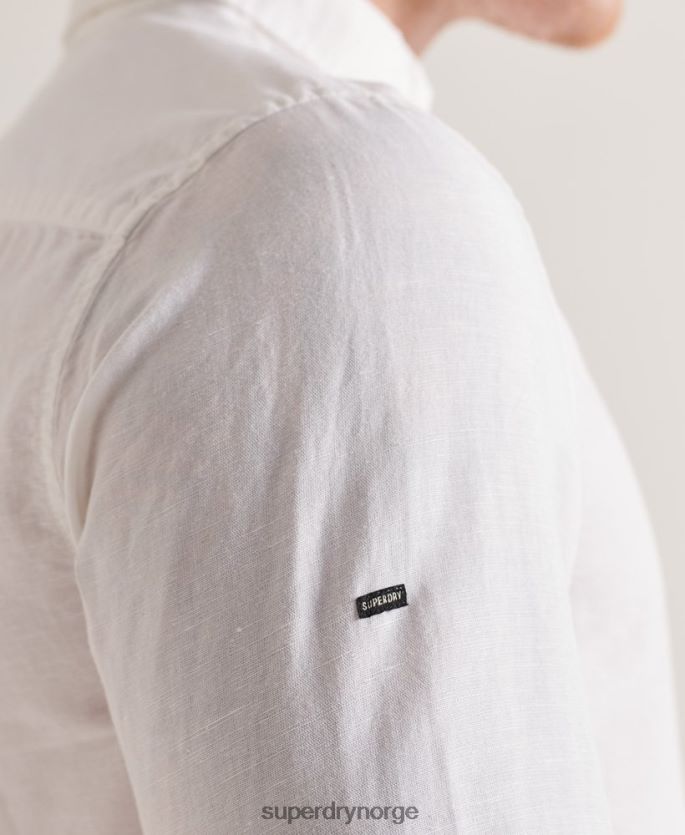 Superdry hvit klær 86P46D6447 Langermet skjorte i bomullslin menn