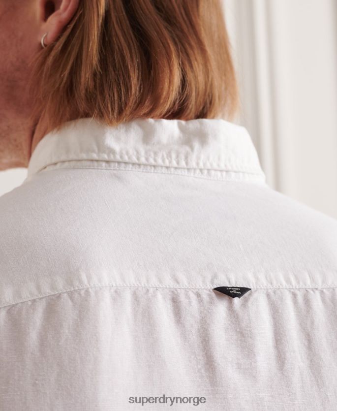 Superdry hvit klær 86P46D6447 Langermet skjorte i bomullslin menn