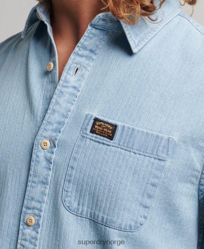 Superdry lyse blå klær 86P46D188 langermet skjorte for arbeidsklær i bomull menn