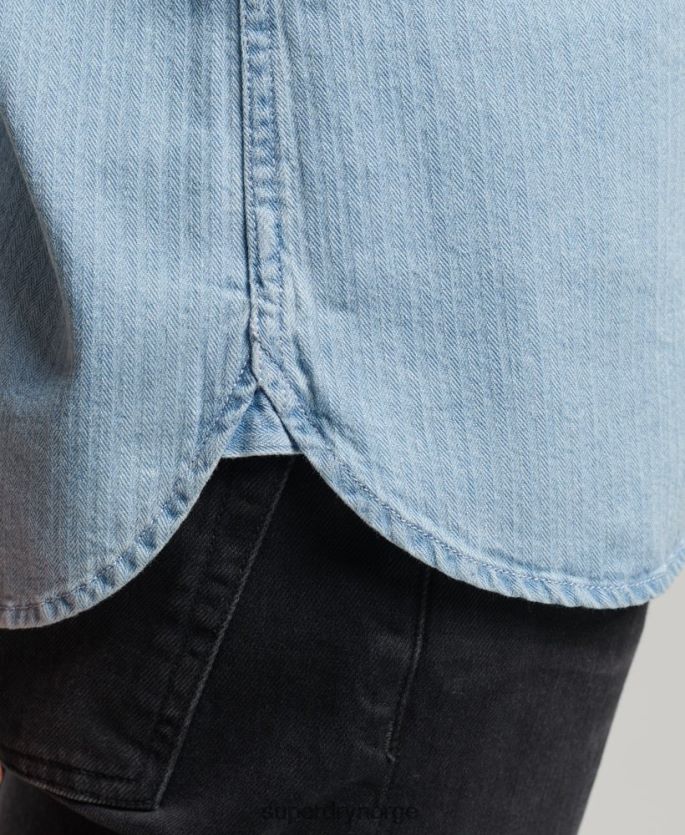 Superdry lyse blå klær 86P46D188 langermet skjorte for arbeidsklær i bomull menn
