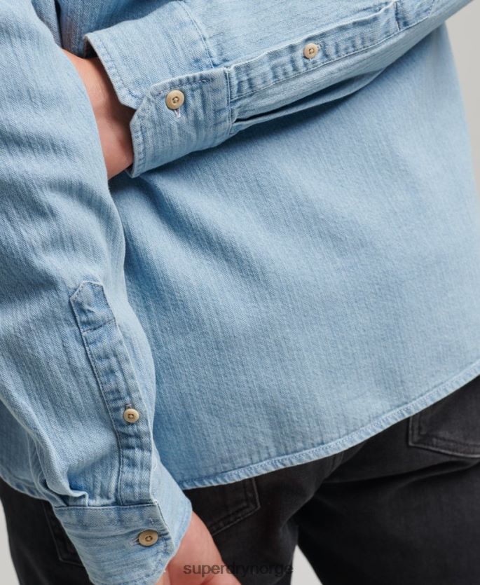 Superdry lyse blå klær 86P46D188 langermet skjorte for arbeidsklær i bomull menn