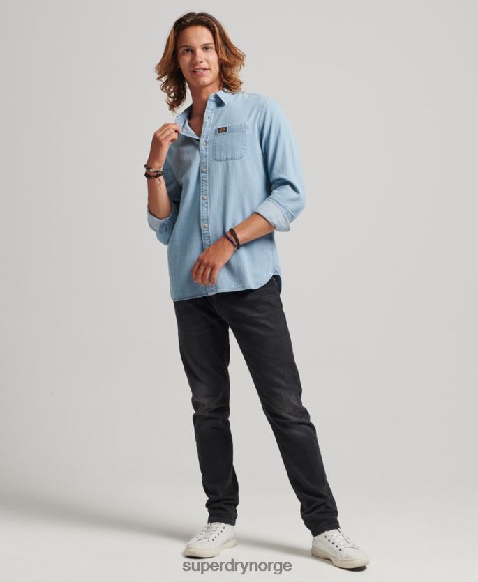 Superdry lyse blå klær 86P46D188 langermet skjorte for arbeidsklær i bomull menn